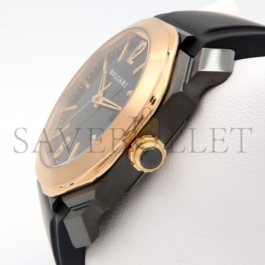 BVLGARI OCTO 18K ROSE GOLD & BLACK STEEL BLACK DIAL 41MM AUTOMATIC RUBBER 102485